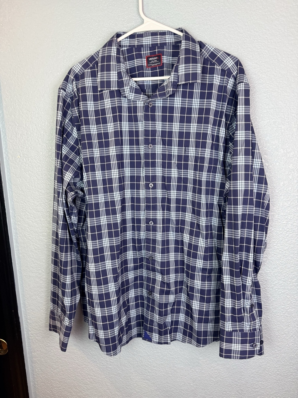 UNTUCKit Shirt Mens 2XL Blue Plaid Lancaster Wrinkle Free Long Sleeve Button Up